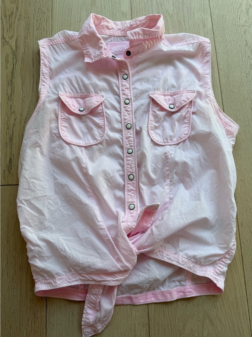 Superdry Vintage Sleeveless Snap Button Tie-Front Shirt | Light Pink Y2K Rare